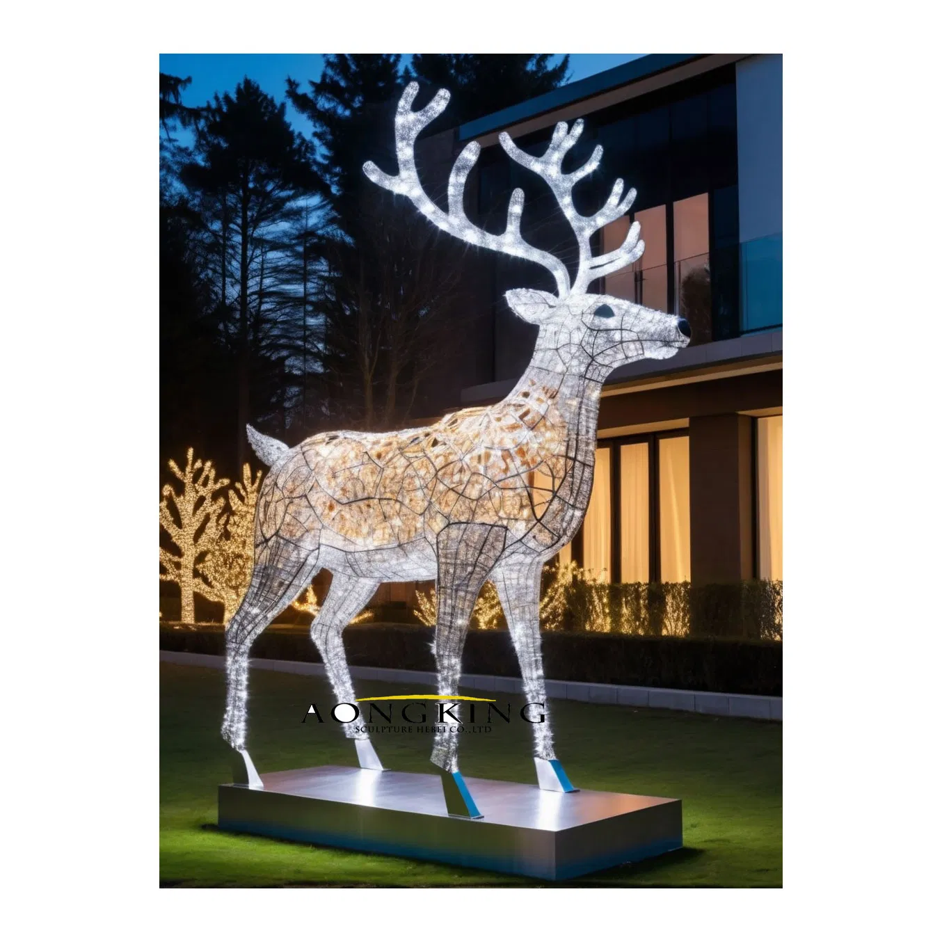 Custom Decorative Animal Statue Life Size Metal Stainless Steel Gold Geometric Deer Sculpture