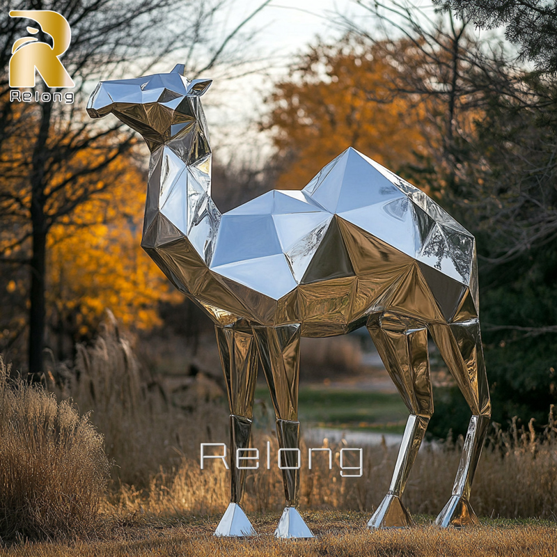 Outdoor Modern Polished Stainless Steel Geometric Camel Statue