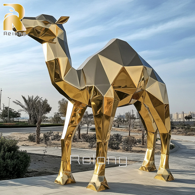 Outdoor Modern Polished Stainless Steel Geometric Camel Statue