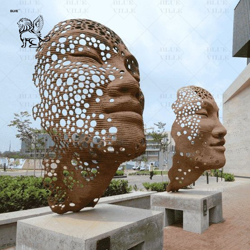 Large Outdoor Garden Pop Metal Art Facial Modern Abstract Human Face Bronze Sculpture Statue Customized