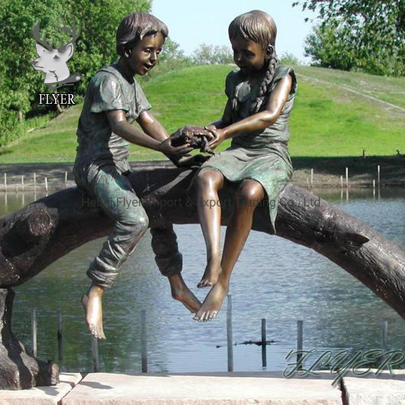 Garden Sculpture Life Size Bronze Children Sculptures Statue Boys Fishing Sculpture
