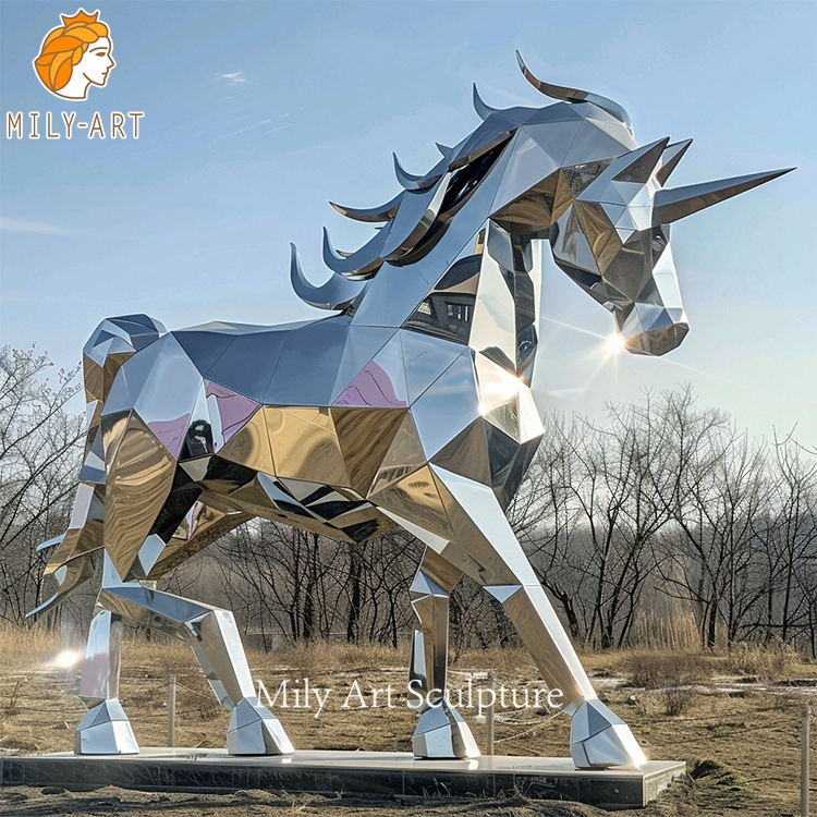 Modern Outdoor Geometric Animal Statue Stainless Steel Horse Statue