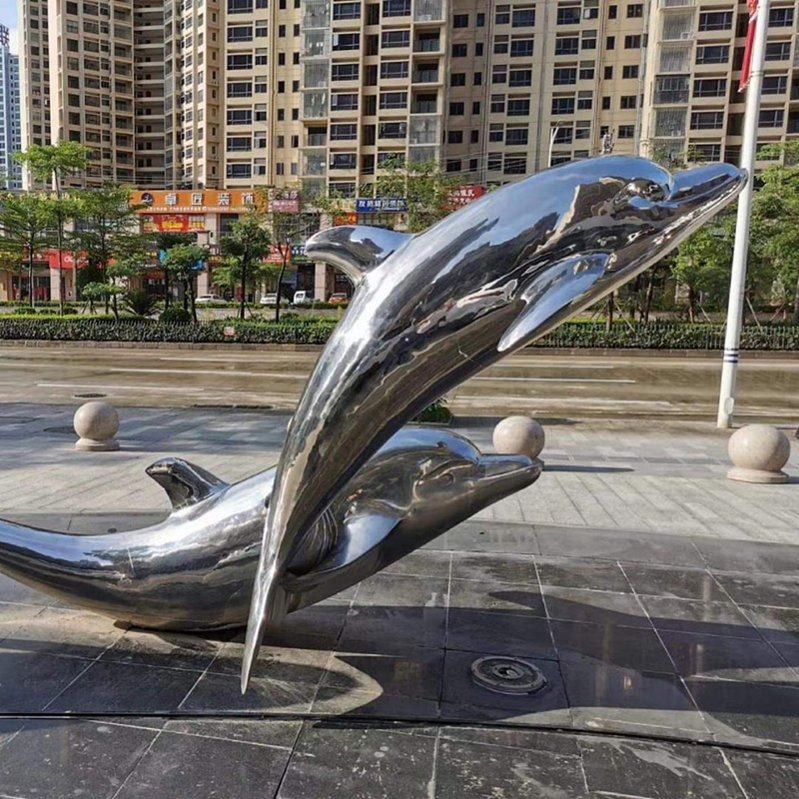 Large Stainless Steel Whale Sculpture Outdoor Square Water Feature Sculpture