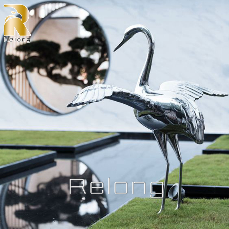 Modern Mirror Polished Geometric Large Stainless Steel Bird Sculpture Statue