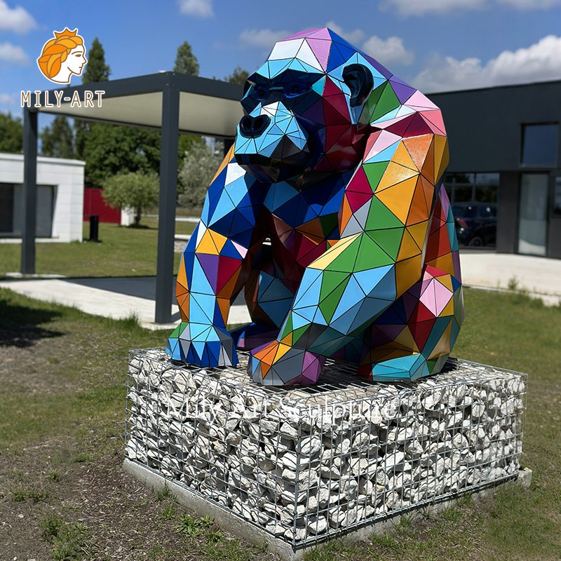 Hand Painted Stainless Steel Animal Sculpture Metal Geometric Gorilla Garden Statue
