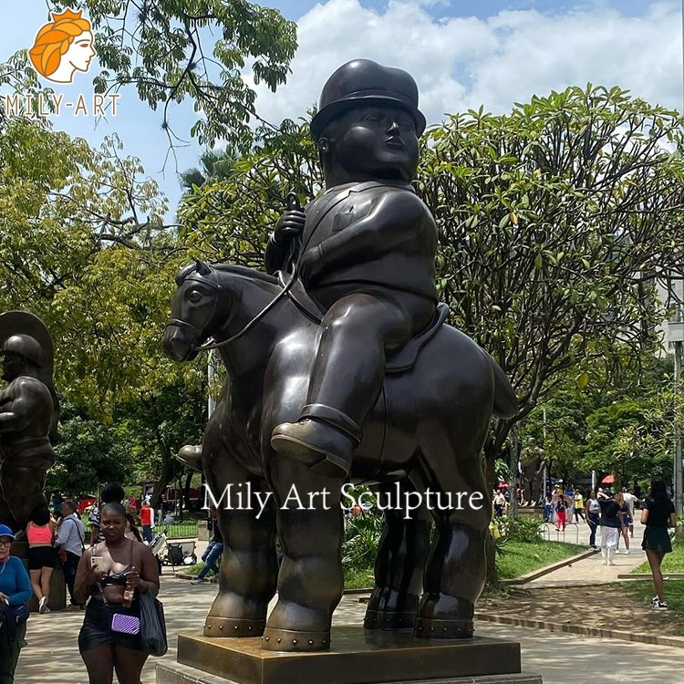 Famous Artists Metal Abstract Art Modern Bronze Fat Man Riding Horse Statue