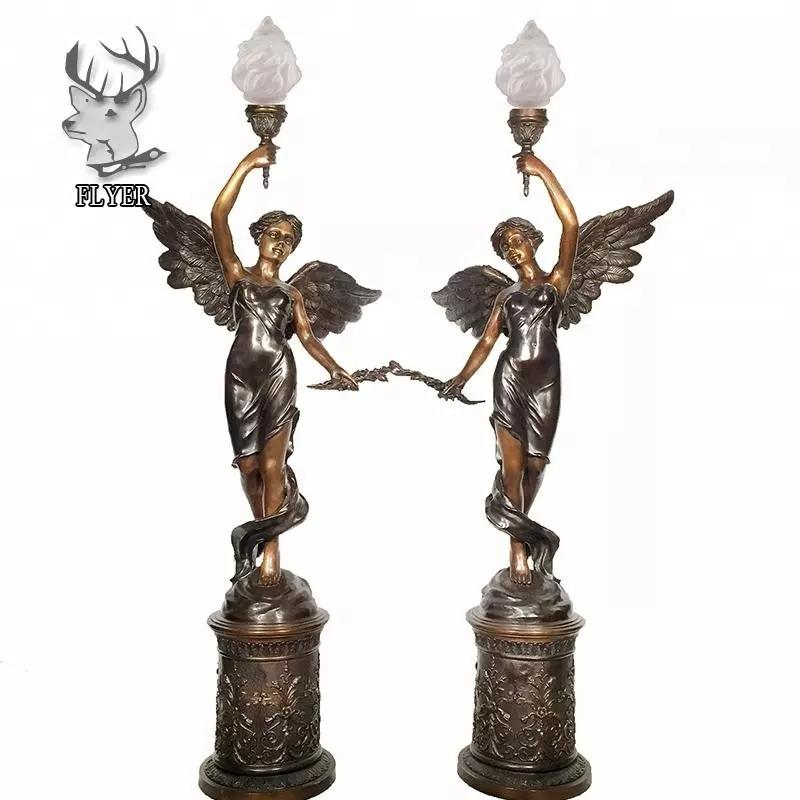 Home Light Lamp Indoor Decoration Luxury Casting Bronze Angel Lady Holding Lamps Sculpture