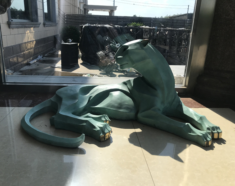 Life Size Green Color Modern Art Geometric Panther Statue