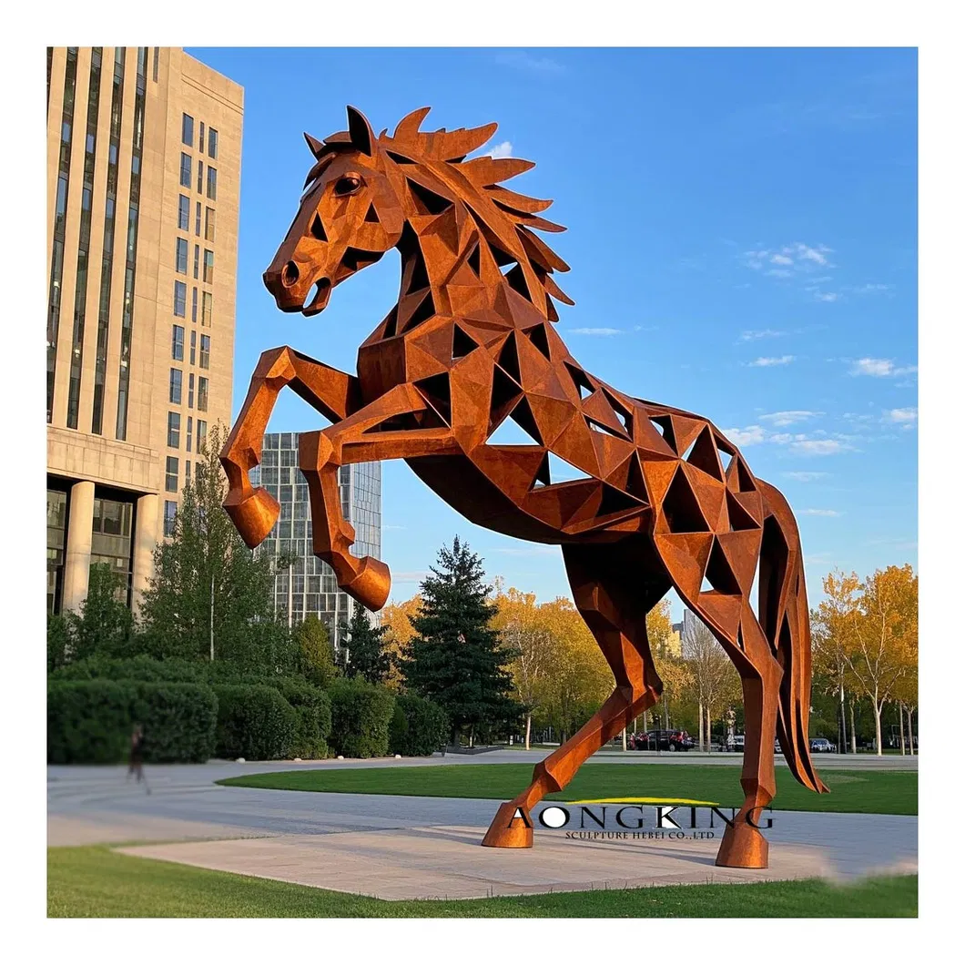 Large Rust Animal Sculpture Corten Steel Geometric Horse Statue Garden