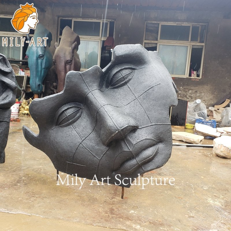 Modern Abstract Folk Art Decoration Big Bronze Figure Face Sculpture Statue