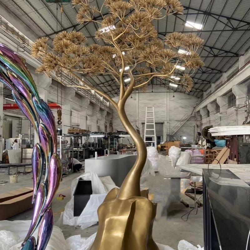 Outdoor Stainless Steel Decorative Tree Sculpture - Large Modern Garden Art for Patio &amp; Landscape Design Rustproof Metal Wall Decor EU Shipping