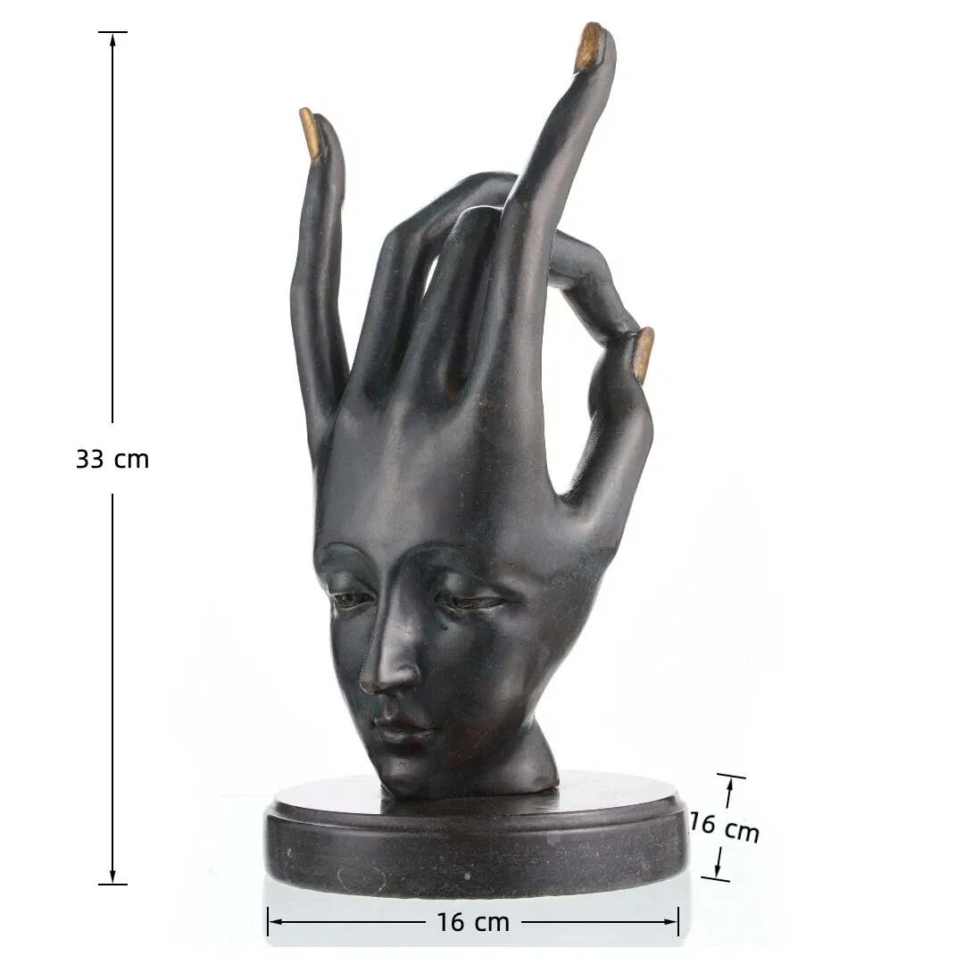 33cm/13"H Abstract Bronze Statue-Surreal Hand and Face Modern Figurative Art Decor