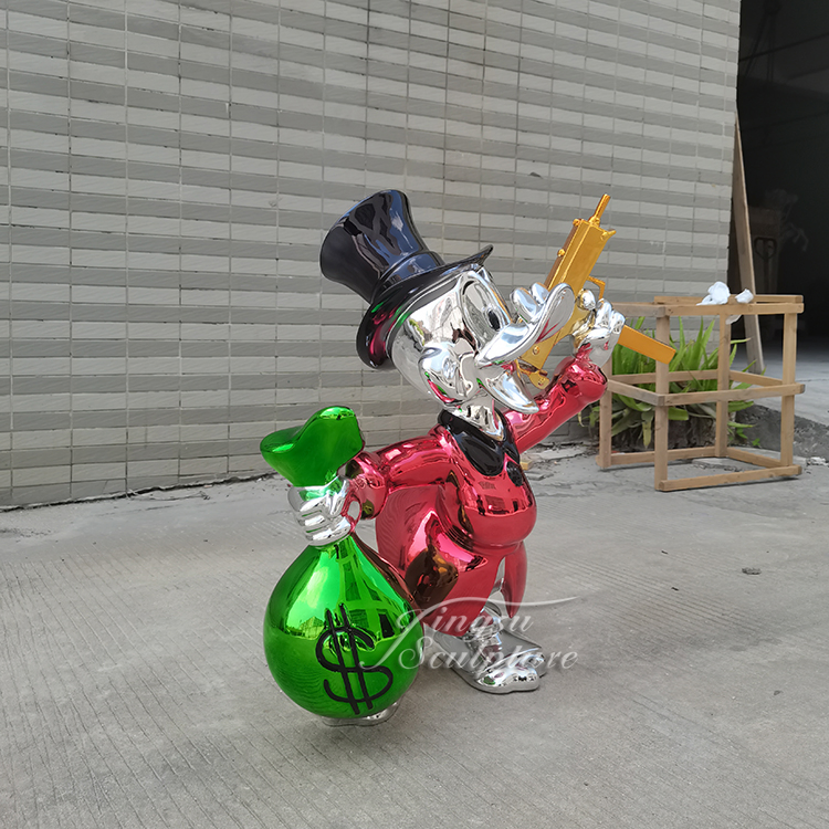 Modern Style Mirror Polishing Life Size Fiberglass Donald Duck Statue