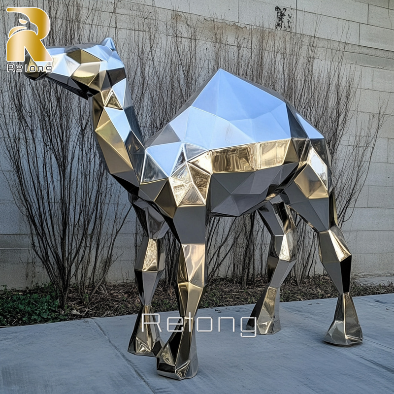 Outdoor Modern Polished Stainless Steel Geometric Camel Statue