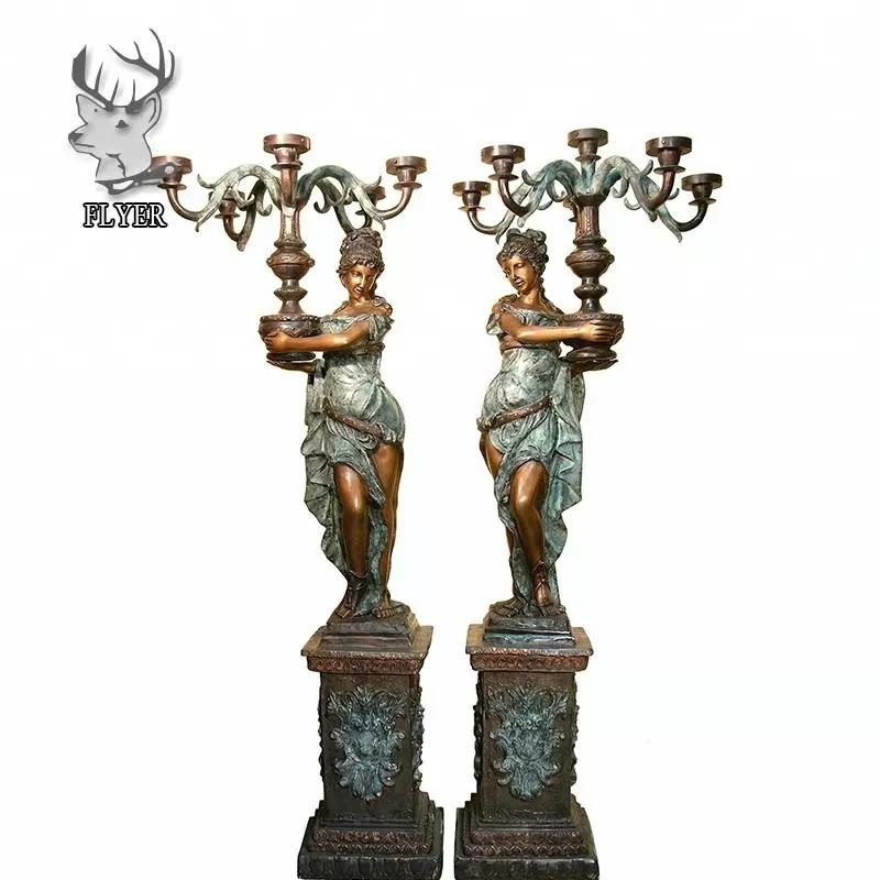 Indoor Decoration Home Light Lamp Luxury Casting Bronze Christ Children Holding Lamps Candelabra Sculpture