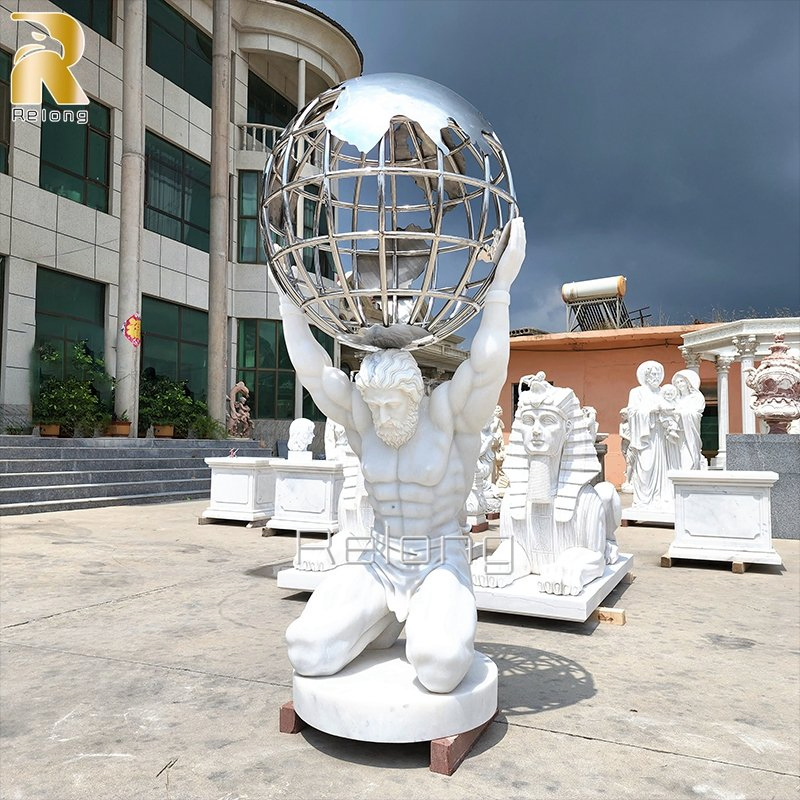 High Quality Natural Stone Carving Garden Decorative Statue Famous Life Size Hand Carved Marble Atlas Sculpture Statue for Sale