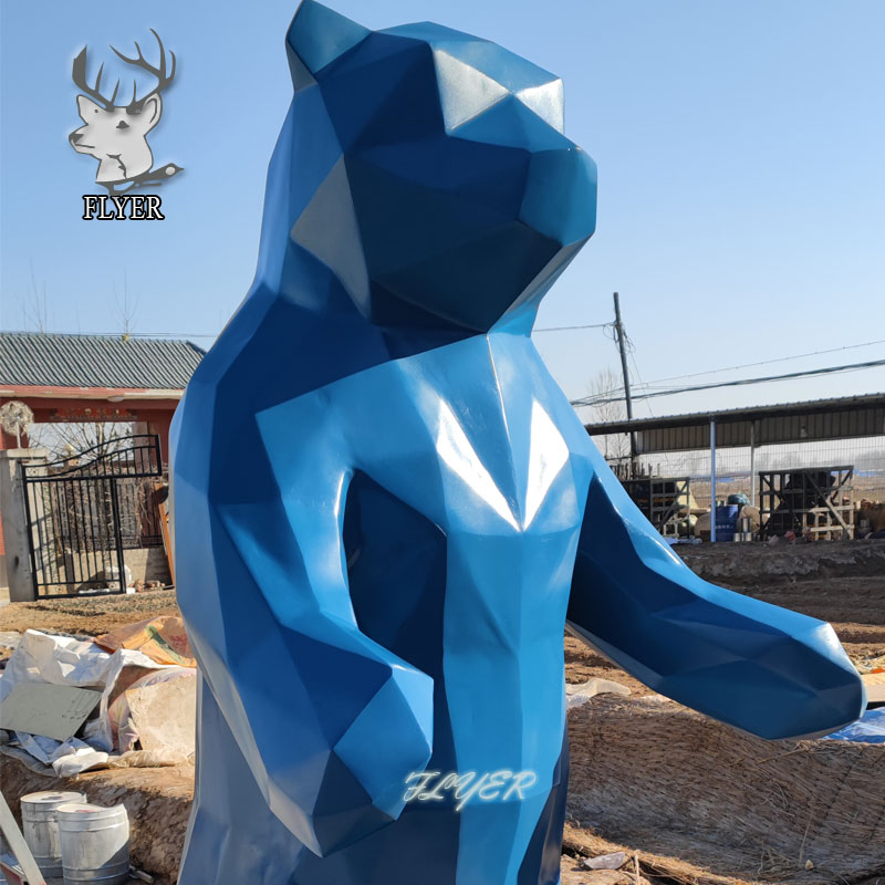 Outdoor Large Geometric Fiberglass Animal Statue Modern Geometric Bear Sculpture Statue