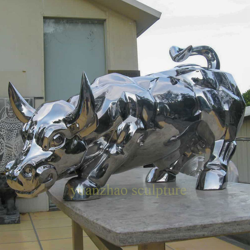 Outdoor Garden Decorative Brushed Metal Bull Sculpture Stainless Steel Abstract Bull Sculpture