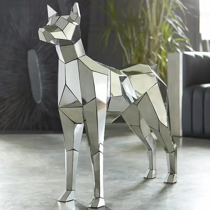 Home Modern Metal Animal Geometric Doberman Stainless Statues for Outdoor Decoration