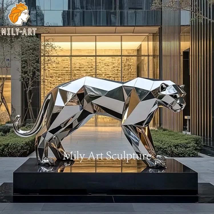 Geometric Stainless Steel Cheetah Statue