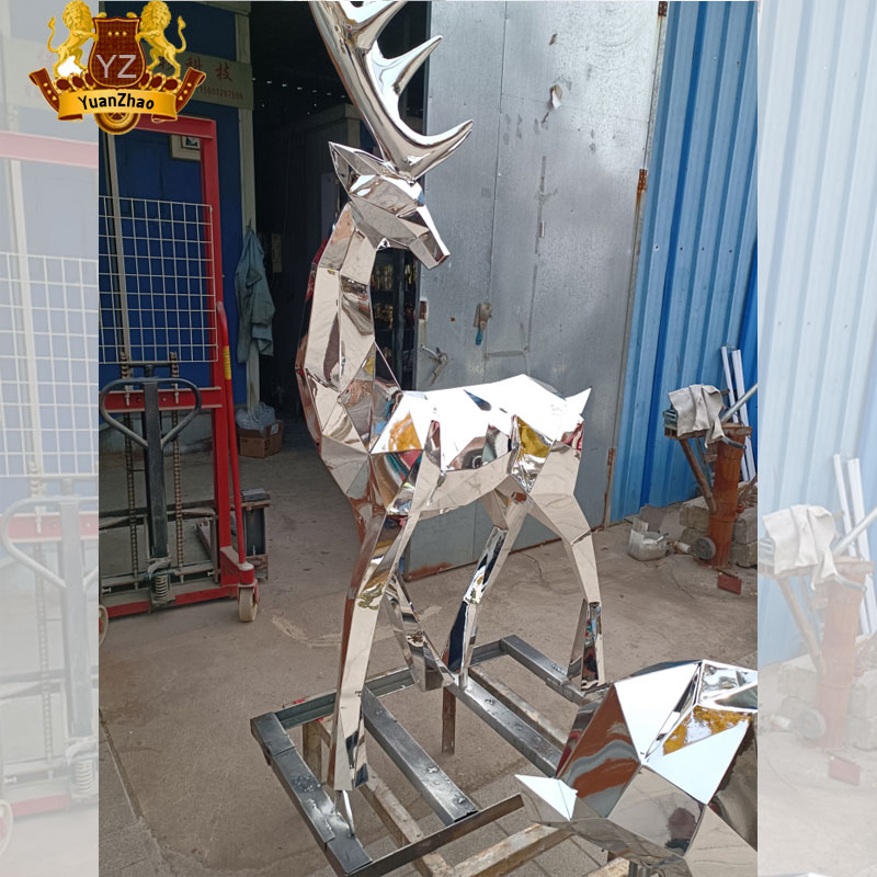 Outdoor Home Garden Decoration Custom Modern Life Size Metal Craft Geometric Animal Deer Statue Stainless Steel Deer Sculpture