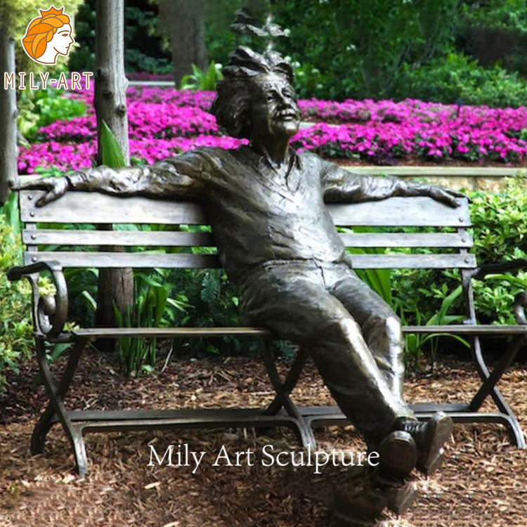 Hand Cast Custom Figure Statue Outdoor Life Size Bronze Albert Einstein Sitting on a Bench Sculpture