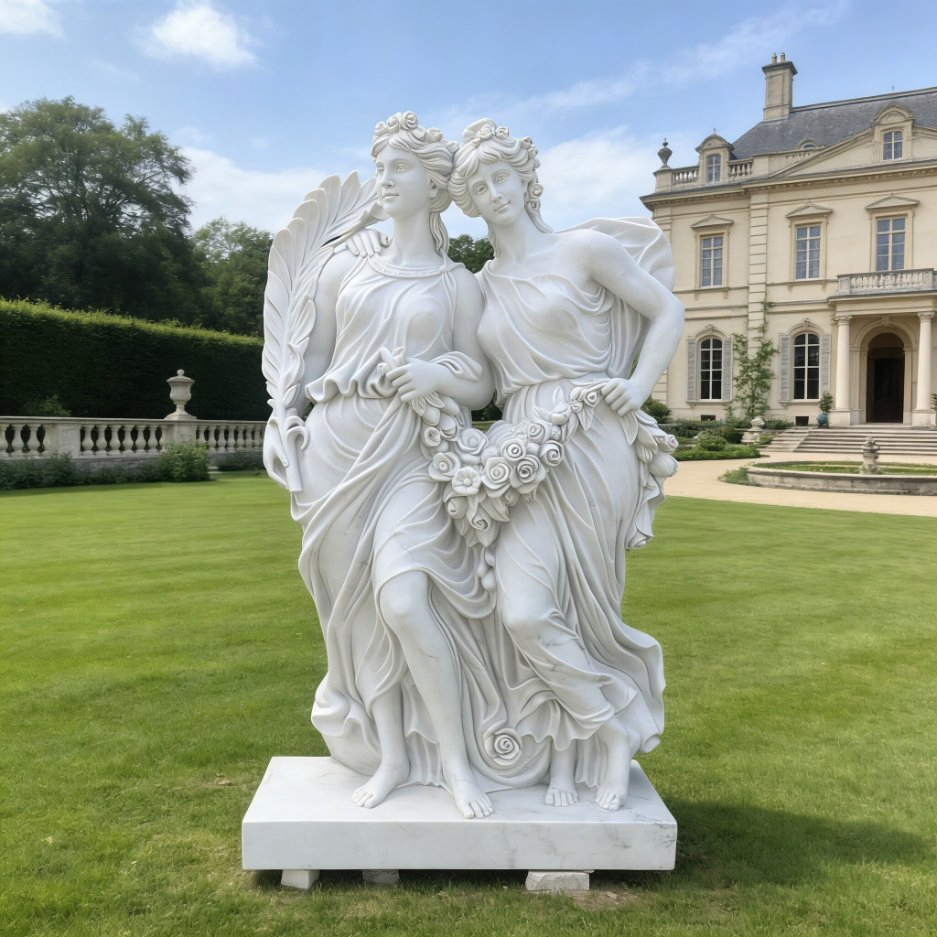 Garden Decorative White Marble Hand Carved Custom Design European Woman Statue Figure Sculpture Beautiful Female Angel