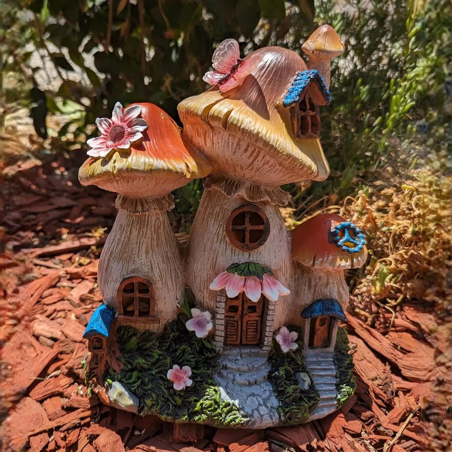 Solar Resin Mushroom Statue Lights Fairy Garden Miniature Yard Art Outdoor Plant Stands