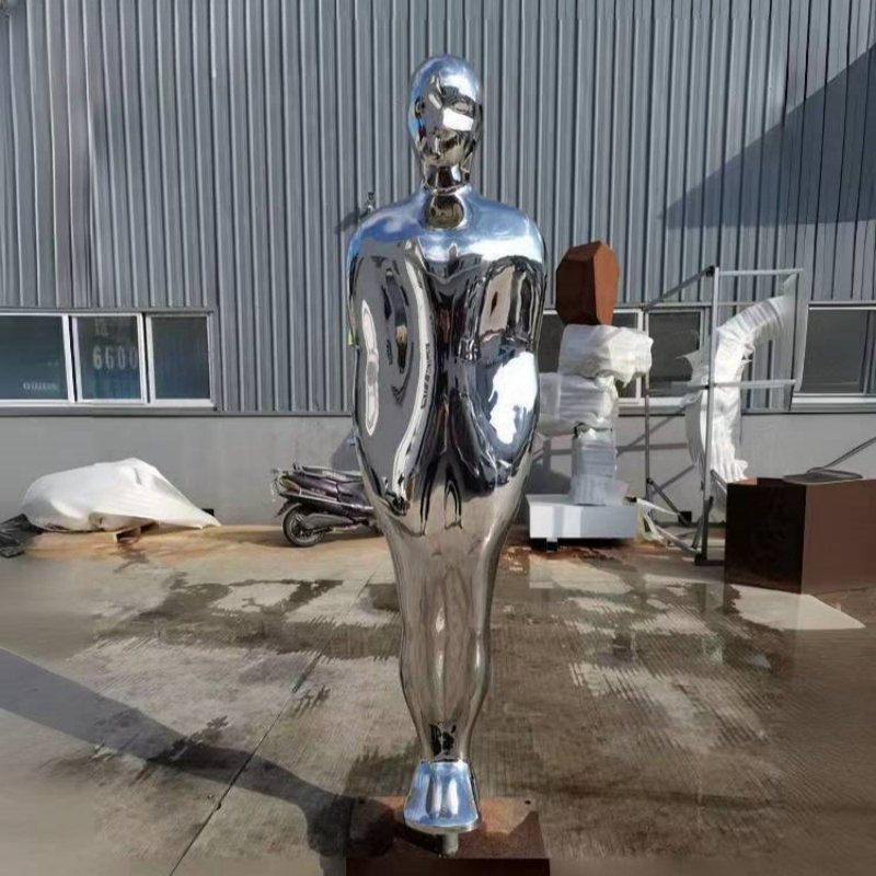 Outdoor Modern Life Size Mirror Floor Metal Statue Stainless Steel Human Sculpture