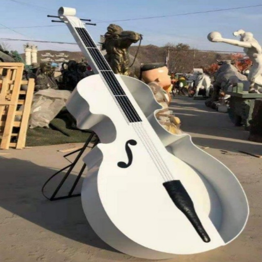 Modern Abstract Guitar Sculpture - Stainless Steel Art Statue for Luxury Home &amp; Hotel Decor Indoor Contemporary Metal Wall Sculpture