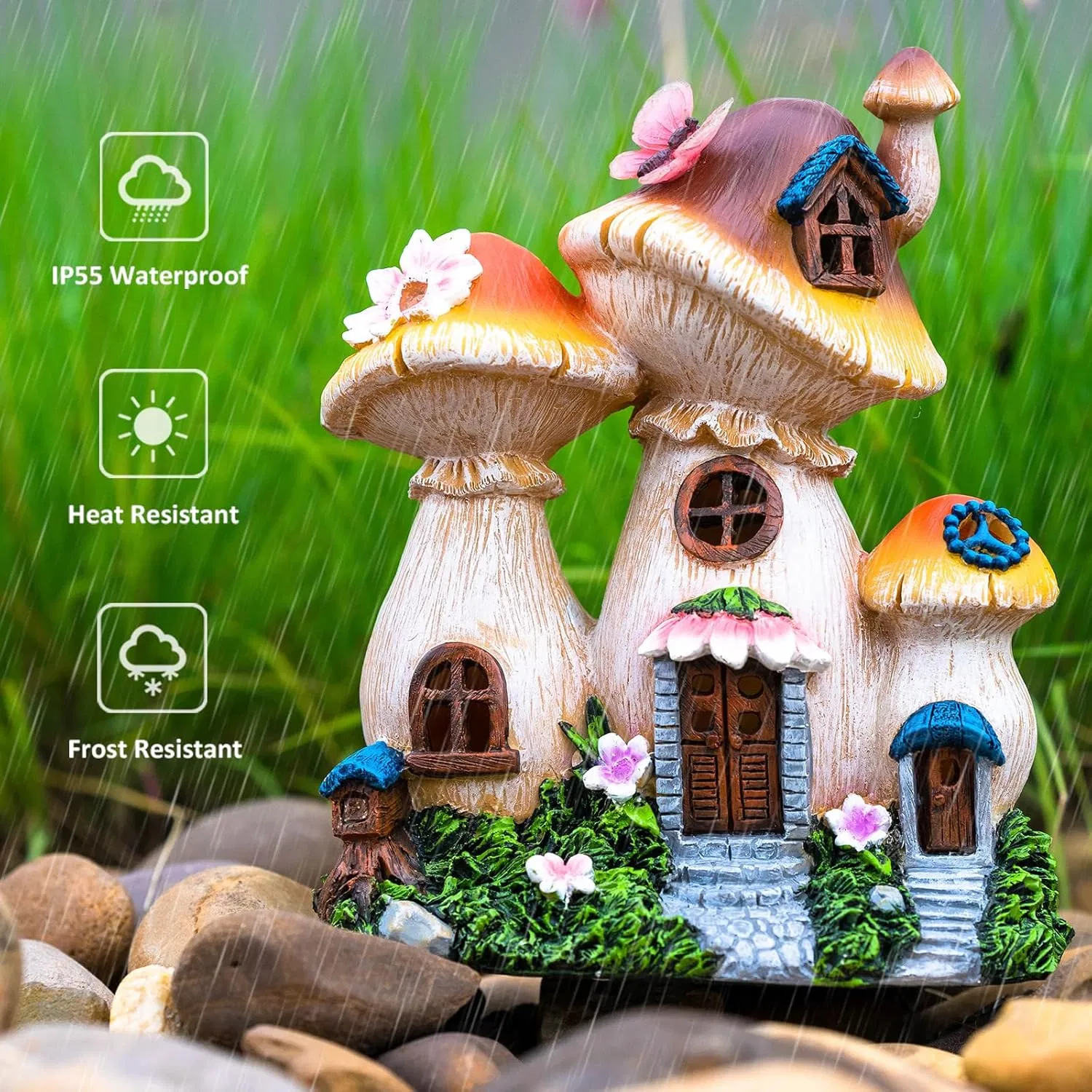 Solar Resin Mushroom Statue Lights Fairy Garden Miniature Yard Art Outdoor Plant Stands