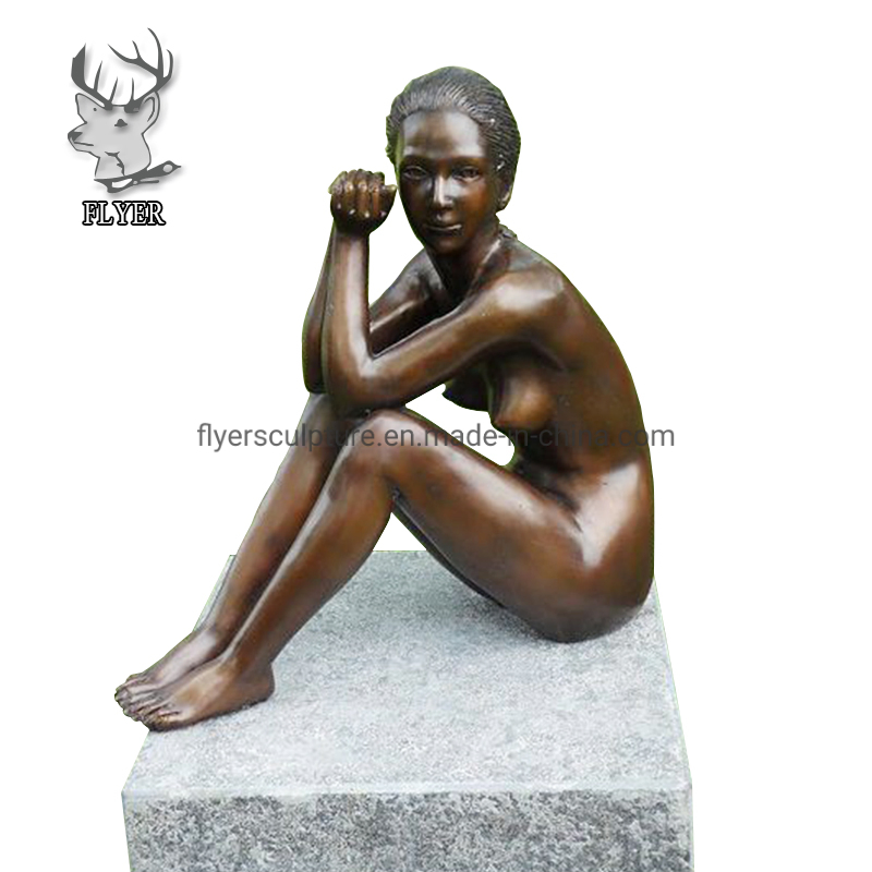 Outdoor Garden Decorative Sitting Naked Woman Sculpture Sexy Nude Girl Bronze Statue