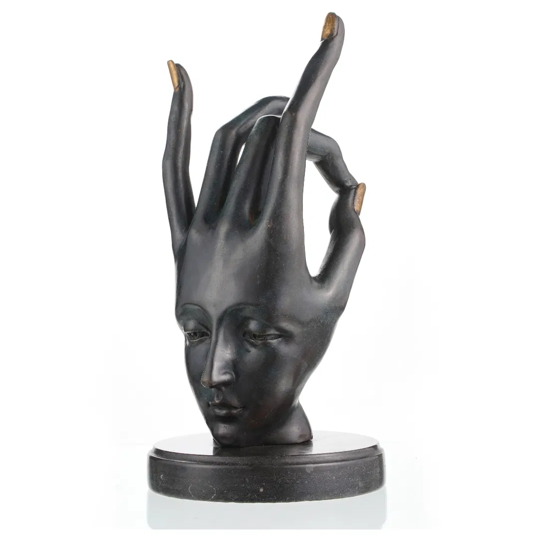 33cm/13"H Abstract Bronze Statue-Surreal Hand and Face Modern Figurative Art Decor