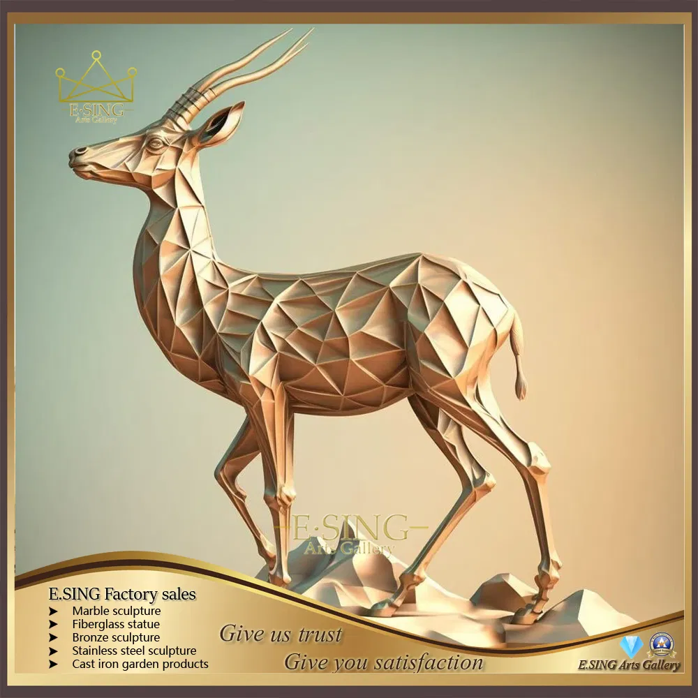 Stainless Steel Outdoor Sculpture Metal Animal Carving Art Abstract Geometric Deer Statue