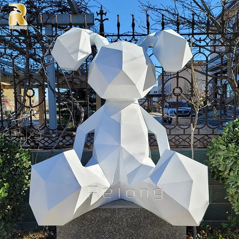 Outdoor Large Geometric Stainless Steel Panda Sculpture Metal Panda Statue