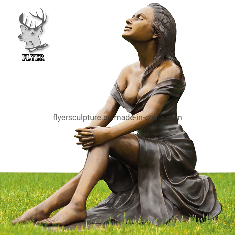 Outdoor Garden Decorative Sitting Naked Woman Sculpture Sexy Nude Girl Bronze Statue