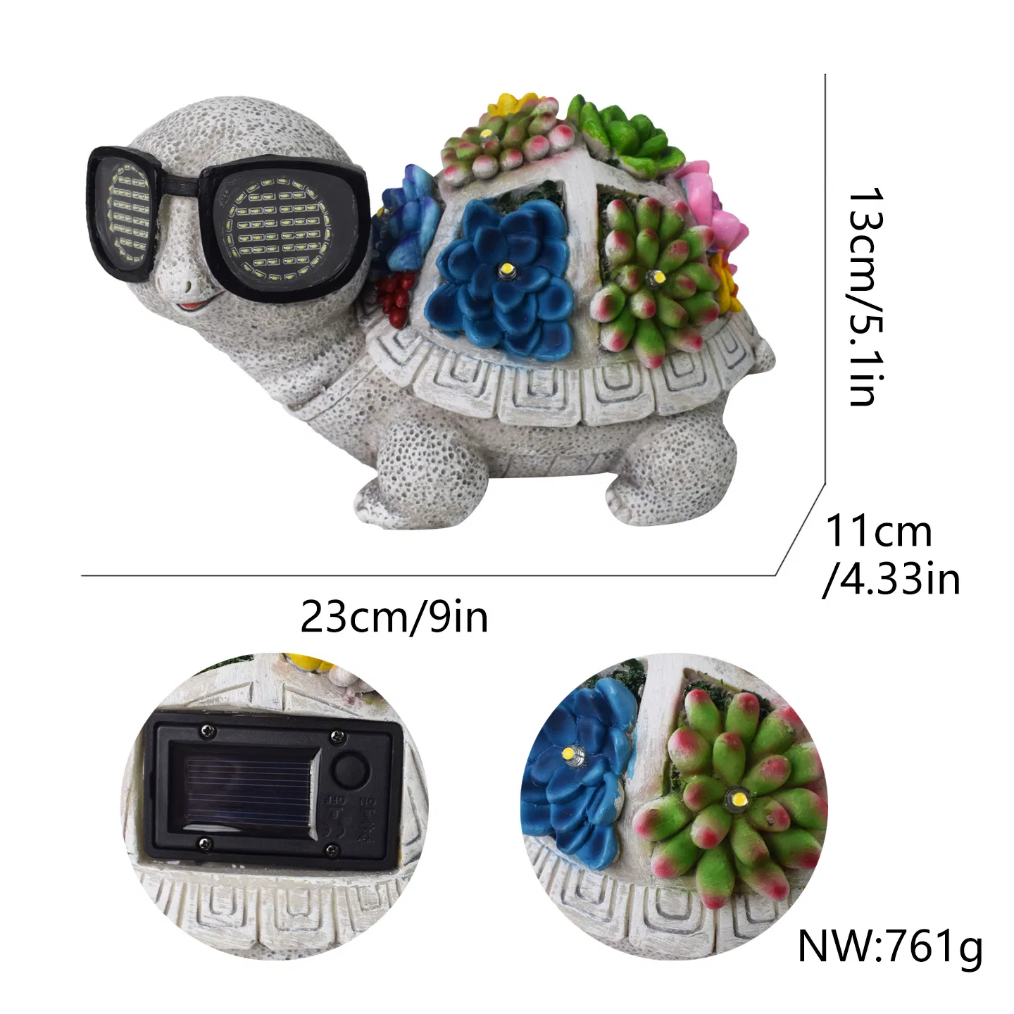 Cute Resin Tortoise Succulents Statue with Bright Solar Eyes for Garden Decor