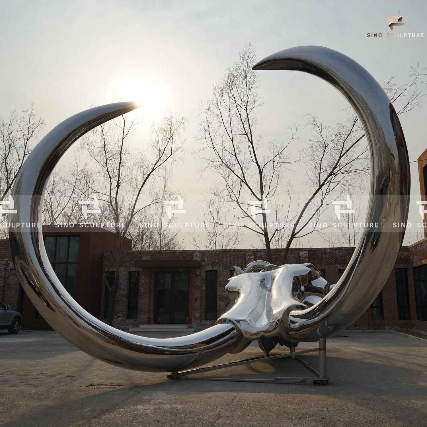 Mirror Stainless Steel Contemporary Theme Sculpture Mammoth Skull