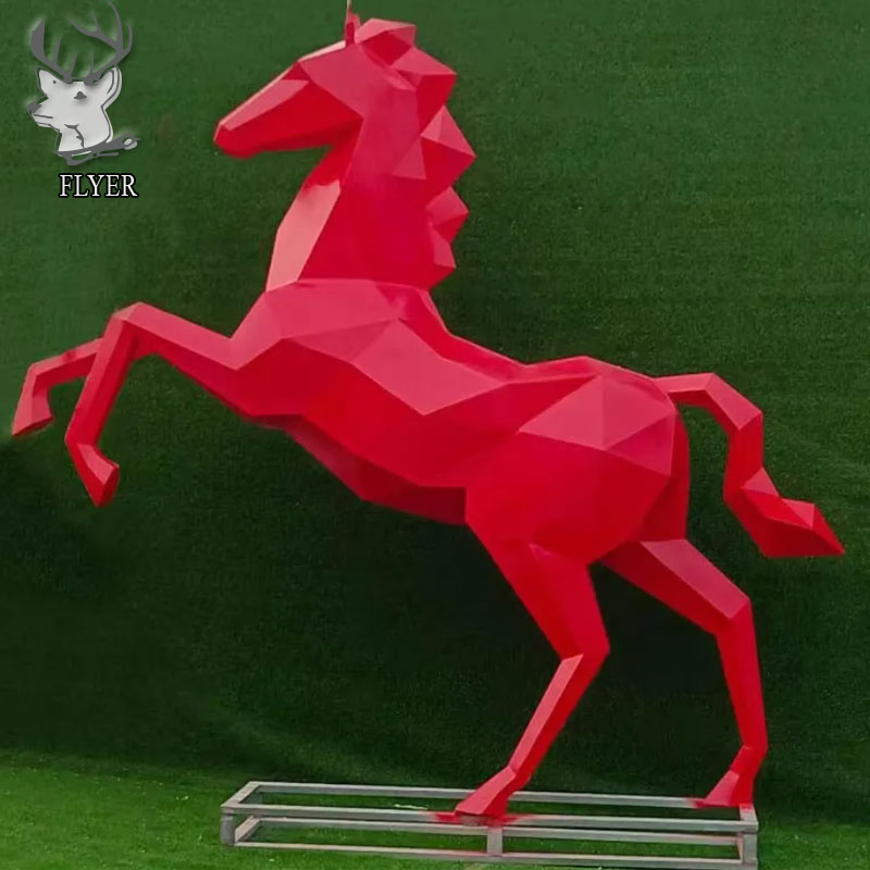 Outdoor Decoration Life Size Metal Jumping Horse Sculpture Modern Abstract Art Geometric Stainless Steel Horse Statue