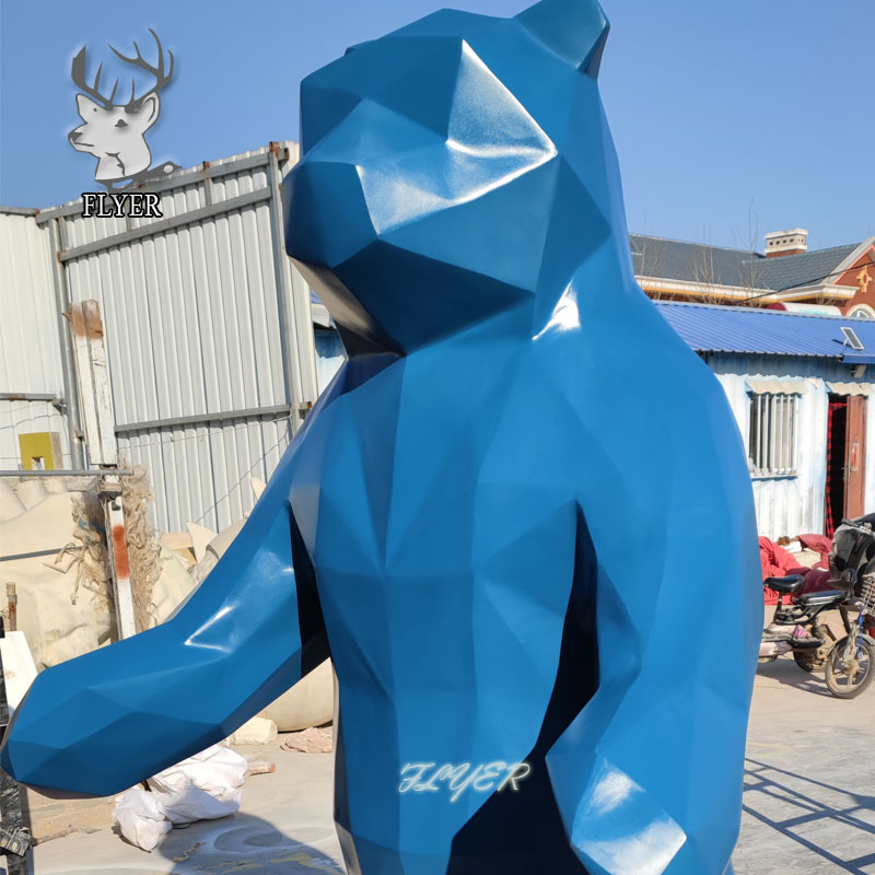 Outdoor Large Geometric Fiberglass Animal Statue Modern Geometric Bear Sculpture Statue