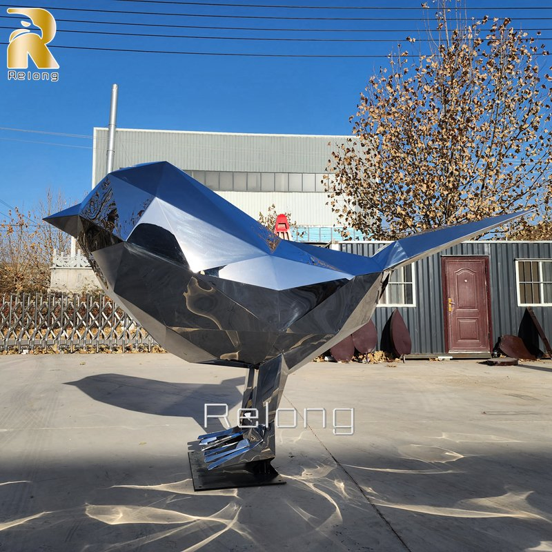 Modern Mirror Polished Geometric Large Stainless Steel Bird Sculpture Statue