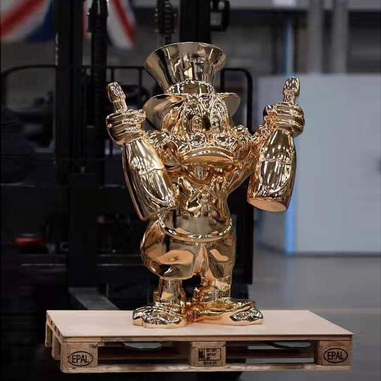 Modern Style Mirror Polishing Life Size Fiberglass Donald Duck Statue