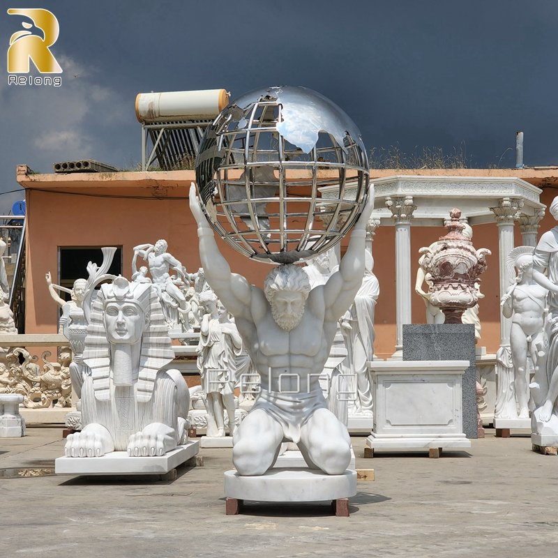 High Quality Natural Stone Carving Garden Decorative Statue Famous Life Size Hand Carved Marble Atlas Sculpture Statue for Sale