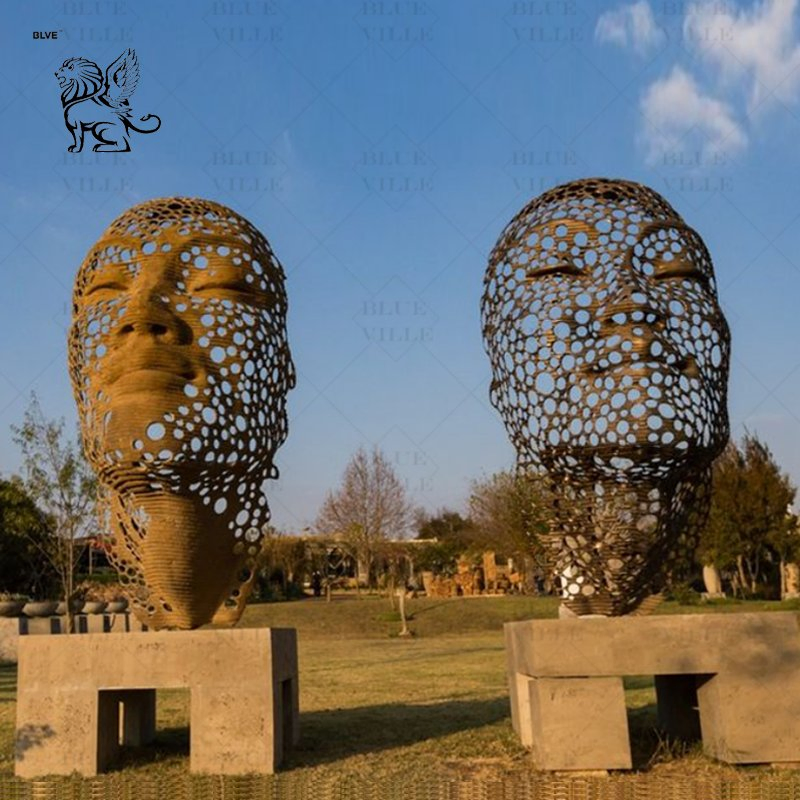 Large Outdoor Garden Pop Metal Art Facial Modern Abstract Human Face Bronze Sculpture Statue Customized