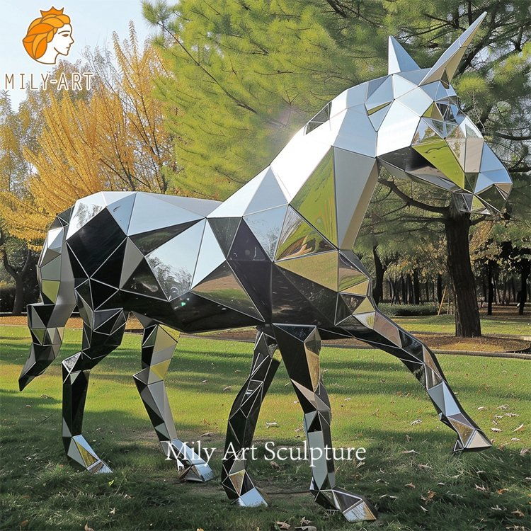 Modern Outdoor Geometric Animal Statue Stainless Steel Horse Statue