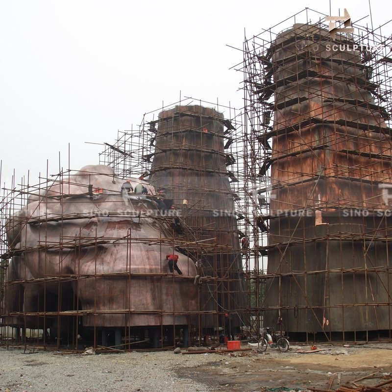 Large Bronze Hand Door Sculpture by Red Copper with Patina for Landscaping