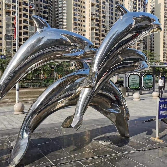 Large Stainless Steel Whale Sculpture Outdoor Square Water Feature Sculpture