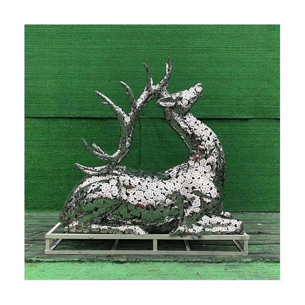 Custom Decorative Animal Statue Life Size Metal Stainless Steel Gold Geometric Deer Sculpture