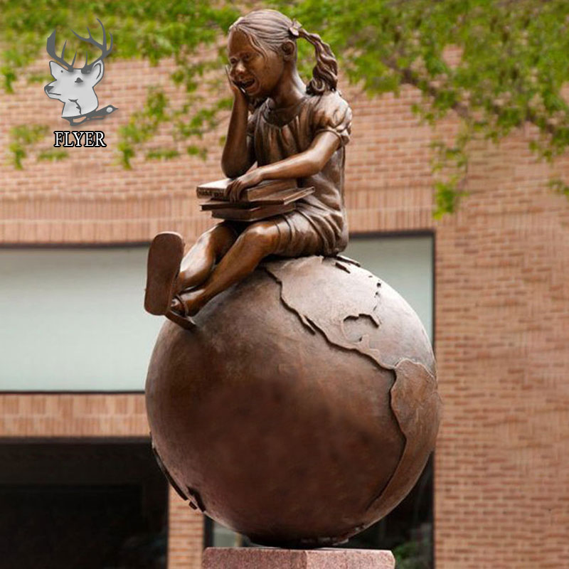 Outdoor Yard Decoration Custom Antique Casting Life Size Metal Children Statue Bronze Girl and Boy Reading Sculpture