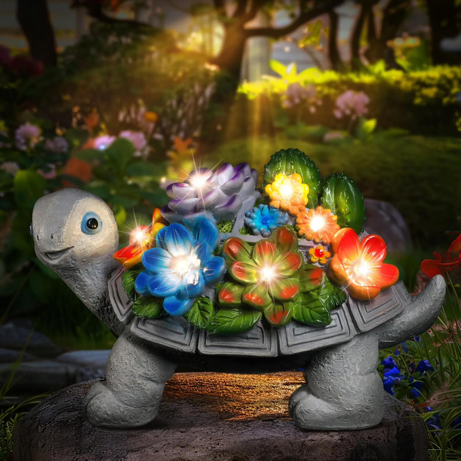 Solar Powered Resin Turtle Statues Outdoor Garden Lighting Decor Waterproof Cute Decor